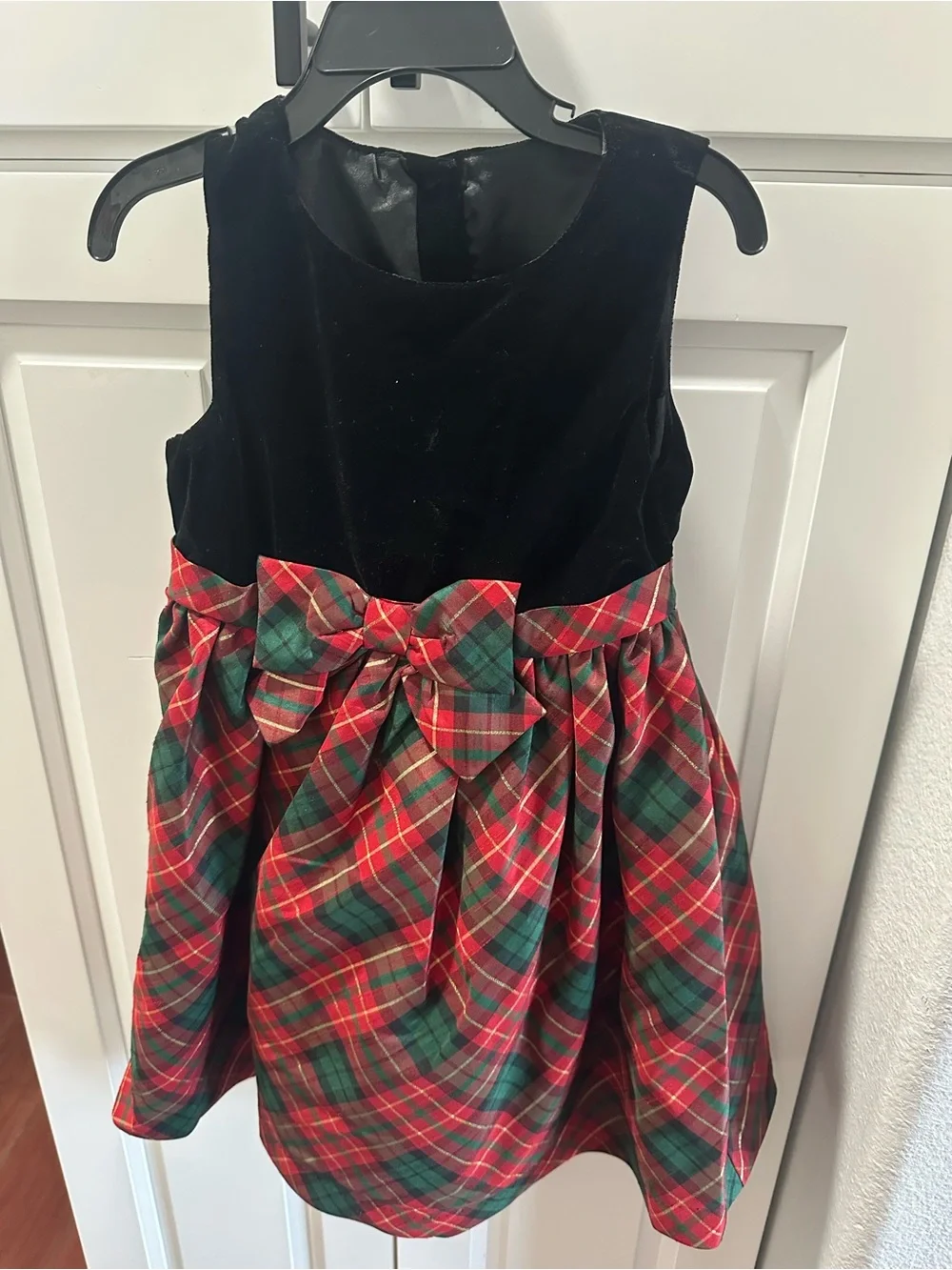 Gymboree Black Velvet Top with Red and Green Plaid Skirt Dress